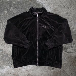 Vintage Sean John 90s 2XL Black Zip Track Jacket Men Velour Velvet Sweat Script